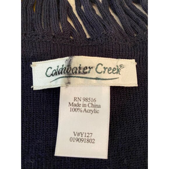 Coldwater Creek Navy Blue Loop Fringe Open Front Poncho Wrap - Picture 3 of 6